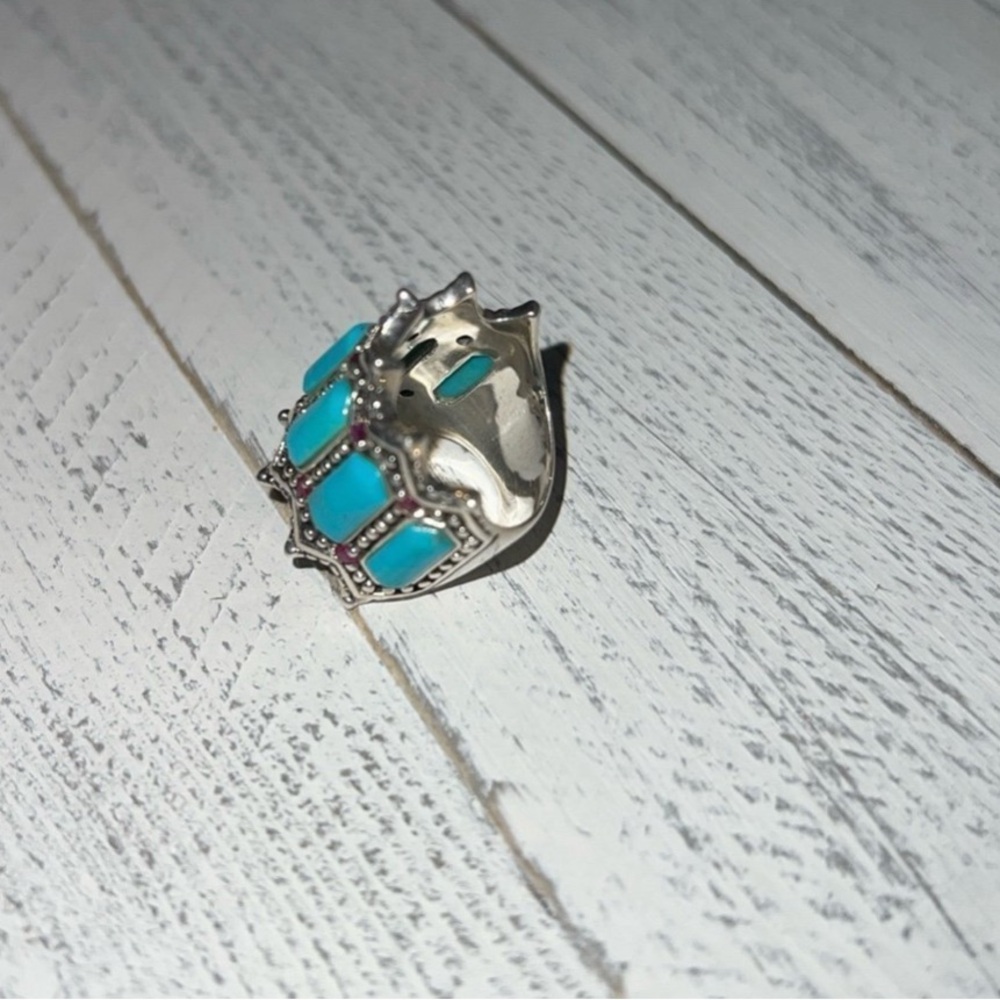 Sterling Silver Turquoise & Ruby Beaded Halo Ring size 5.75 - Picture 6 of 6